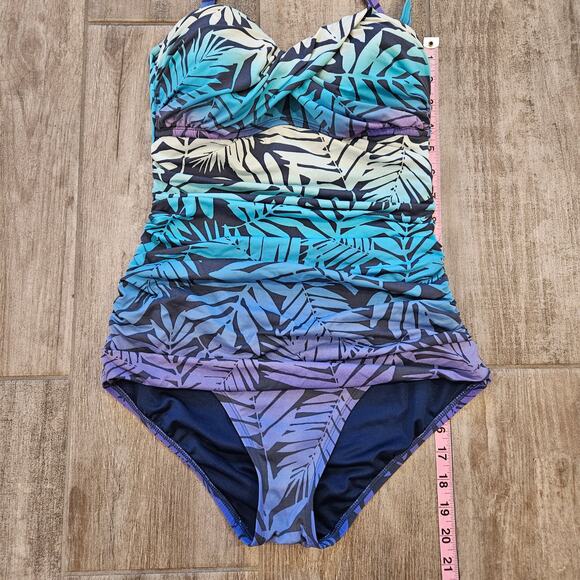Bleu Rod Beattie Twist Bandeau One-piece Halter Hawaiian Leaf Swimsuit Size 6 - Picture 3 of 14